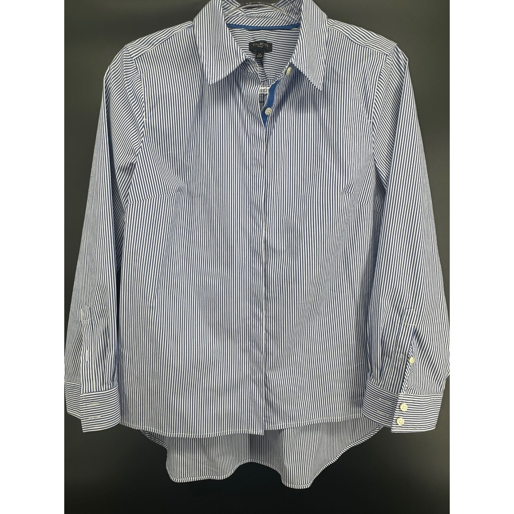 Talbots Petites Blue White Pinstripe Hidden Placket Button Up Shirt LP Preppy